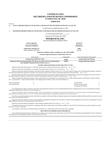 Thumbnail WesBanco 10-K Annual Report 2022