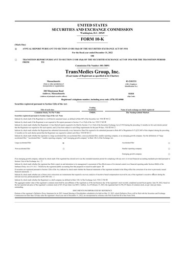 Thumbnail TransMedics Group 10-K Annual Report 2022