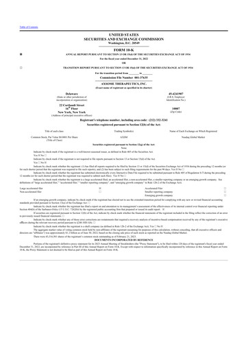 Thumbnail Axsome Therapeutics
 10-K Annual Report 