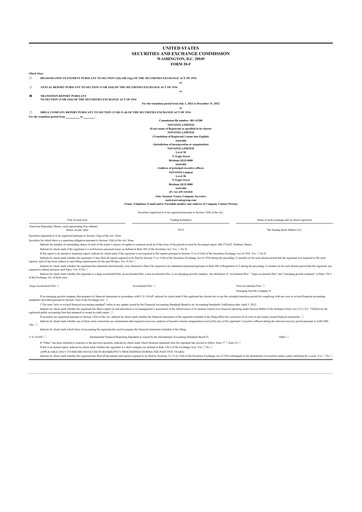 Miniature NOVONIX 20-F Rapport annuel 2022