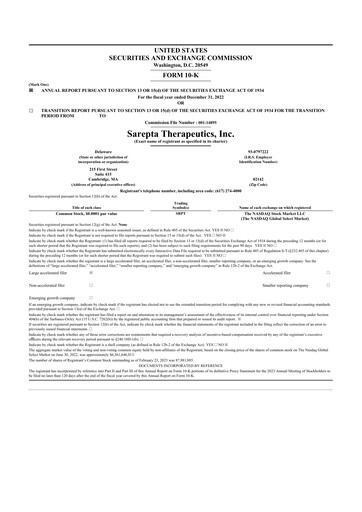 Thumbnail Sarepta Therapeutics
 10-K Annual Report 2022