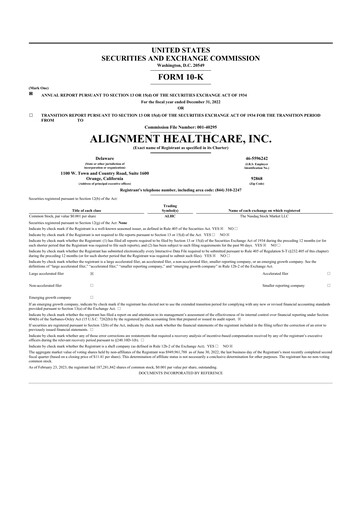 Thumbnail Alignment Healthcare 10-K Annual Report 2022
