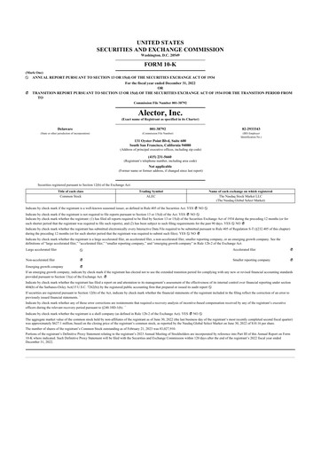 Vorschaubild Alector
 10-K Jahresbericht 2022