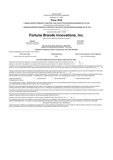 Thumbnail Fortune Brands Innovations 10-K Annual Report 2022