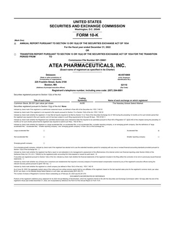 Thumbnail Atea Pharmaceuticals 10-K Annual Report 2022