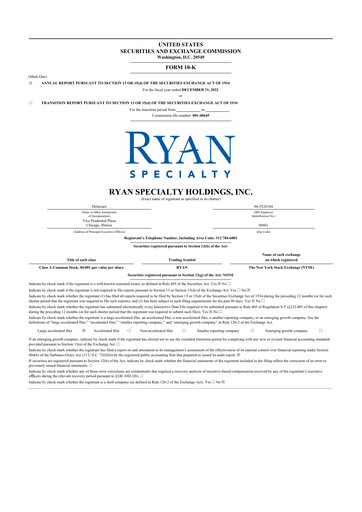 Miniature Ryan Specialty 10-K Rapport annuel 2022