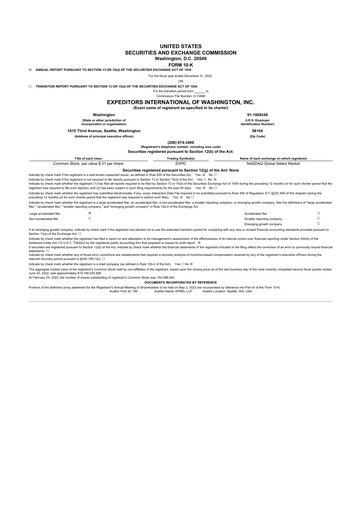 Miniature Expeditors International 10-K Rapport annuel 2022