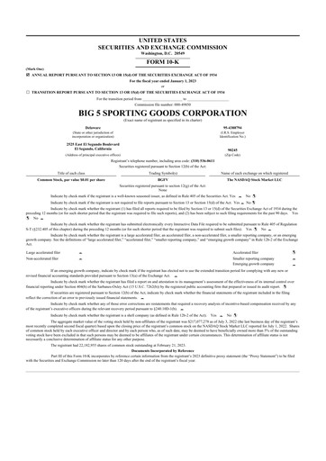 Thumbnail Big 5 Sporting Goods 10-K Annual Report 2022