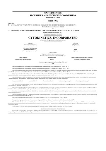 Thumbnail Cytokinetics
 10-K Annual Report 2022