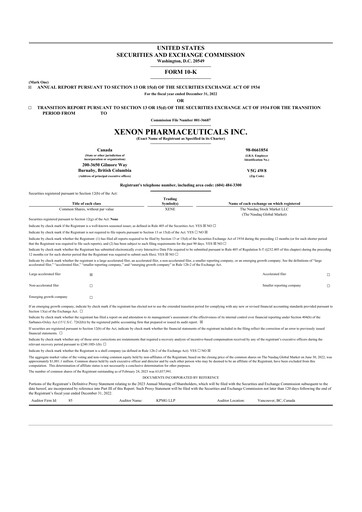 Thumbnail Xenon Pharmaceuticals 10-K Annual Report 2022