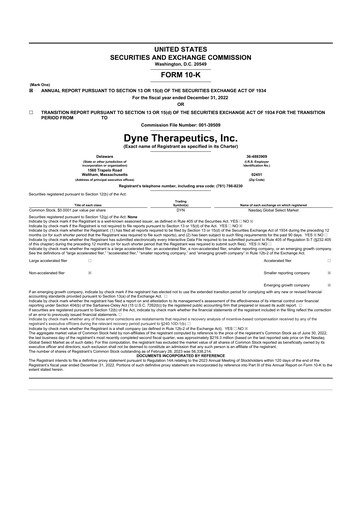 Thumbnail Dyne Therapeutics 10-K Annual Report 2022