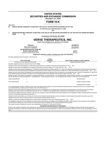 Thumbnail Verve Therapeutics 10-K Annual Report 2022