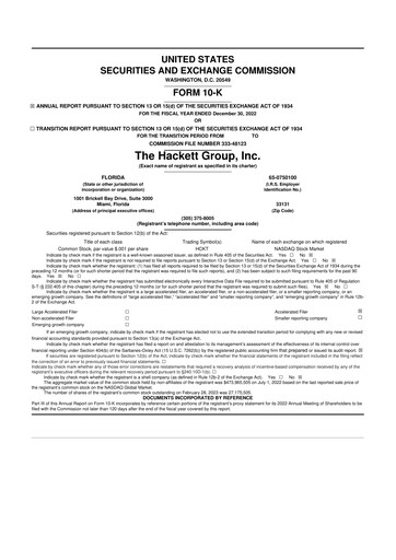 Vorschaubild The Hackett Group

 10-K Jahresbericht 2022