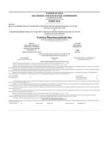 Thumbnail Verrica Pharmaceuticals 10-K Annual Report 2022