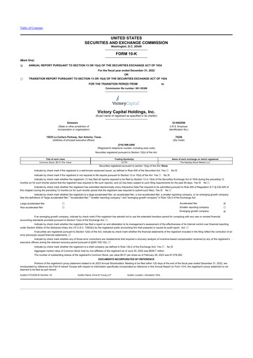 Thumbnail Victory Capital 10-K Annual Report 2022