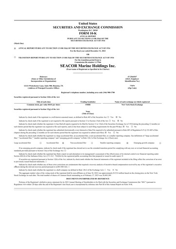 Miniature SEACOR Marine 10-K Rapport annuel 2022