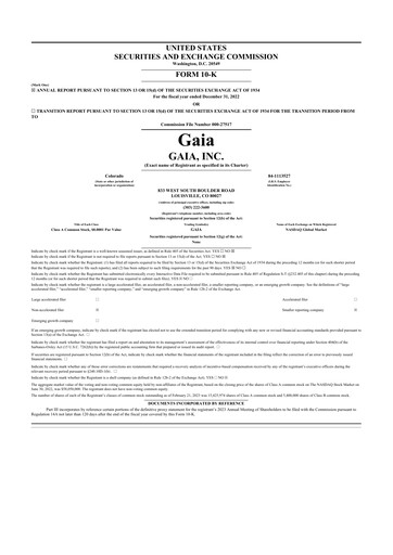 Thumbnail Gaia 10-K Annual Report 2022