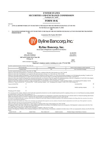 Thumbnail Byline Bancorp 10-K Annual Report 2022