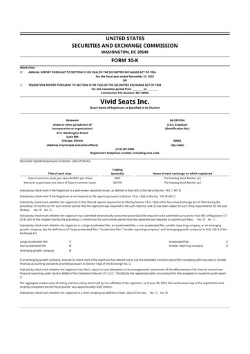 Thumbnail Vivid Seats 10-K Annual Report 2022