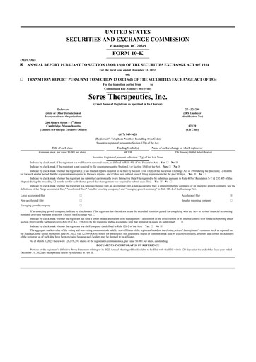 Thumbnail Seres Therapeutics 10-K Annual Report 2022