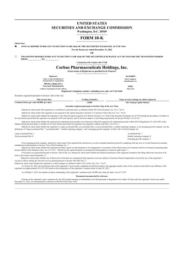 Thumbnail Corbus Pharmaceuticals
 10-K Annual Report 2022