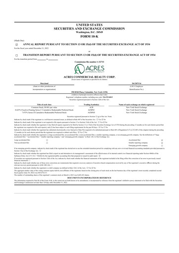 Thumbnail ACRES Commercial Realty 10-K Annual Report 2022