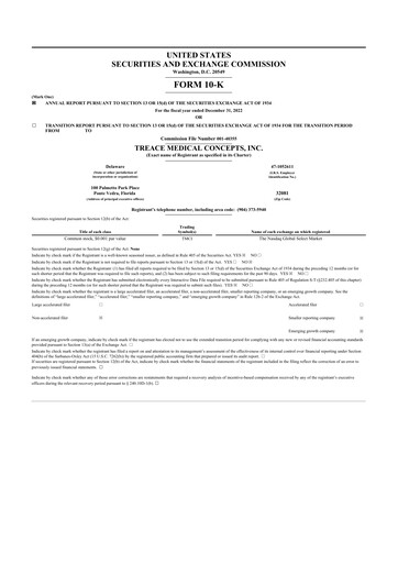 Thumbnail Treace Medical Concepts 10-K Annual Report 2022