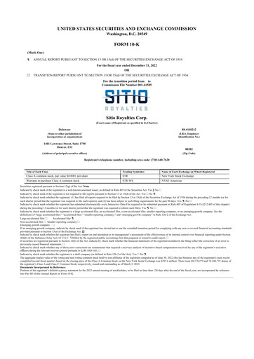 Thumbnail Sitio Royalties 10-K Annual Report 2022