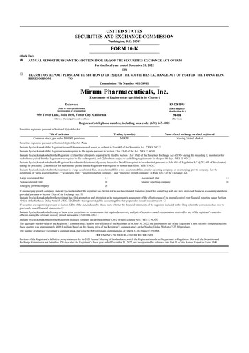 Thumbnail Mirum Pharmaceuticals 10-K Annual Report 2022