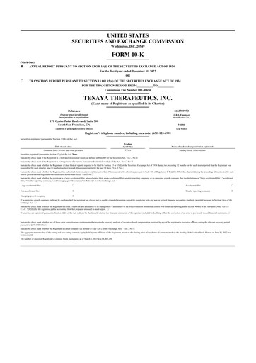 Thumbnail Tenaya Therapeutics 10-K Annual Report 2022