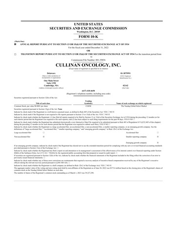 Thumbnail Cullinan Therapeutics 10-K Annual Report 2022