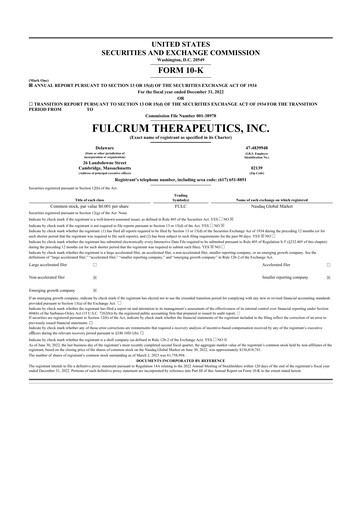 Thumbnail Fulcrum Therapeutics 10-K Annual Report 2022
