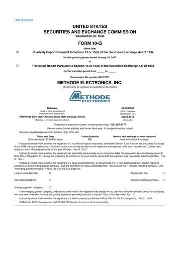 Miniature Methode Electronics
 10-Q Rapport trimestriel 2023 