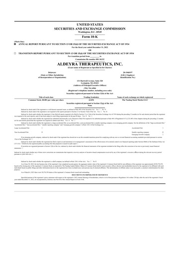 Thumbnail Aldeyra Therapeutics
 10-K Annual Report 2022