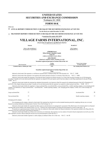 Thumbnail Village Farms International 10-K Annual Report 2021
