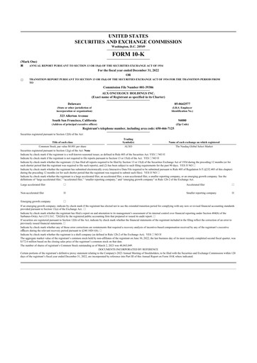 Miniature ALX Oncology 10-K Rapport annuel 2022