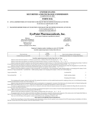 Thumbnail EyePoint Pharmaceuticals
 10-K Annual Report 2022