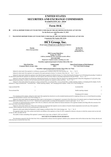 Miniature HCI Group
 10-K Rapport annuel 2022
