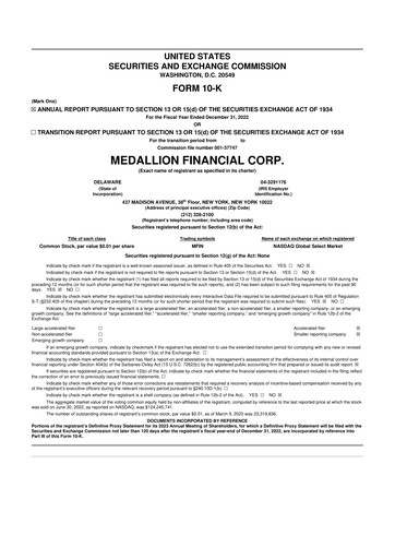 Thumbnail Medallion Financial Corp. 10-K Annual Report 2022