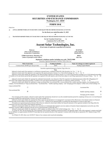 Thumbnail Ascent Solar Technologies 10-K Annual Report 2022
