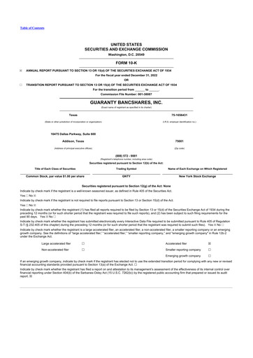 Thumbnail Guaranty Bancshares 10-K Annual Report 2022