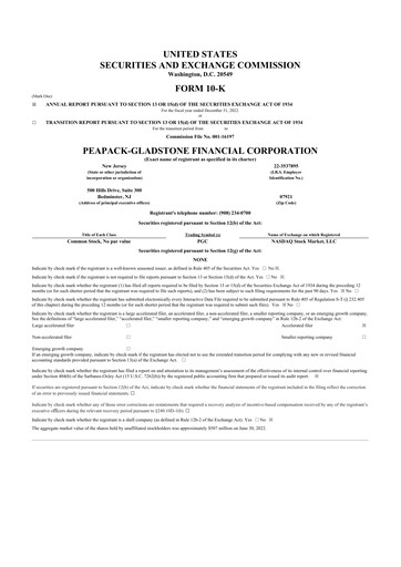 Miniature Peapack-Gladstone Financial 10-K Rapport annuel 2022