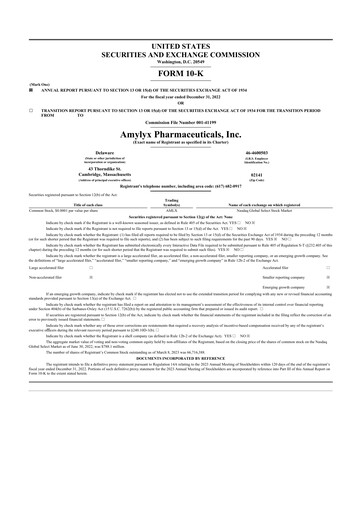 Thumbnail Amylyx Pharmaceuticals 10-K Annual Report 2022