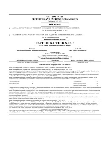 Thumbnail RAPT Therapeutics 10-K Annual Report 2022