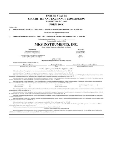 Thumbnail MKS Instruments 10-K Annual Report 2022