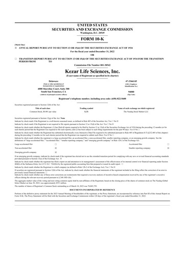 Thumbnail Kezar Life Sciences 10-K Annual Report 2022