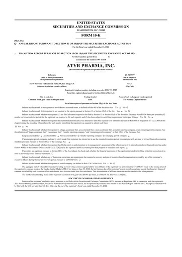 Thumbnail aTyr Pharma 10-K Annual Report 2022