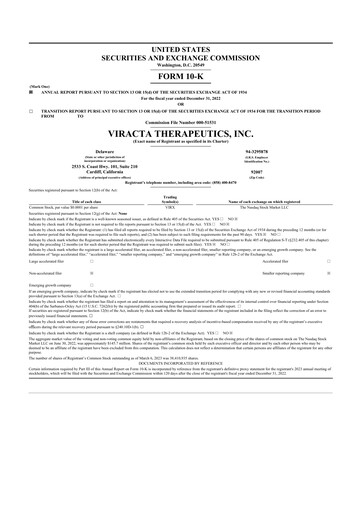 Miniature Viracta Therapeutics 10-K Rapport annuel 2022