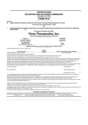 Thumbnail iTeos Therapeutics 10-K Annual Report 2022