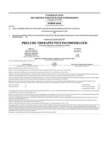 Thumbnail Prelude Therapeutics 10-K Annual Report 2022